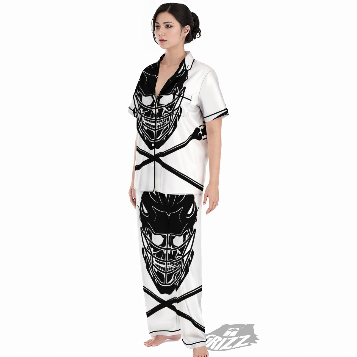 Skull Lacrosse Print Women's Pajamas Set-grizzshop