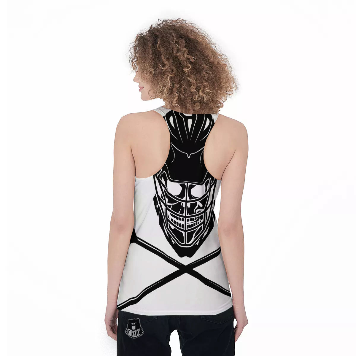 Skull Lacrosse Print Women's Racerback Tank Top-grizzshop