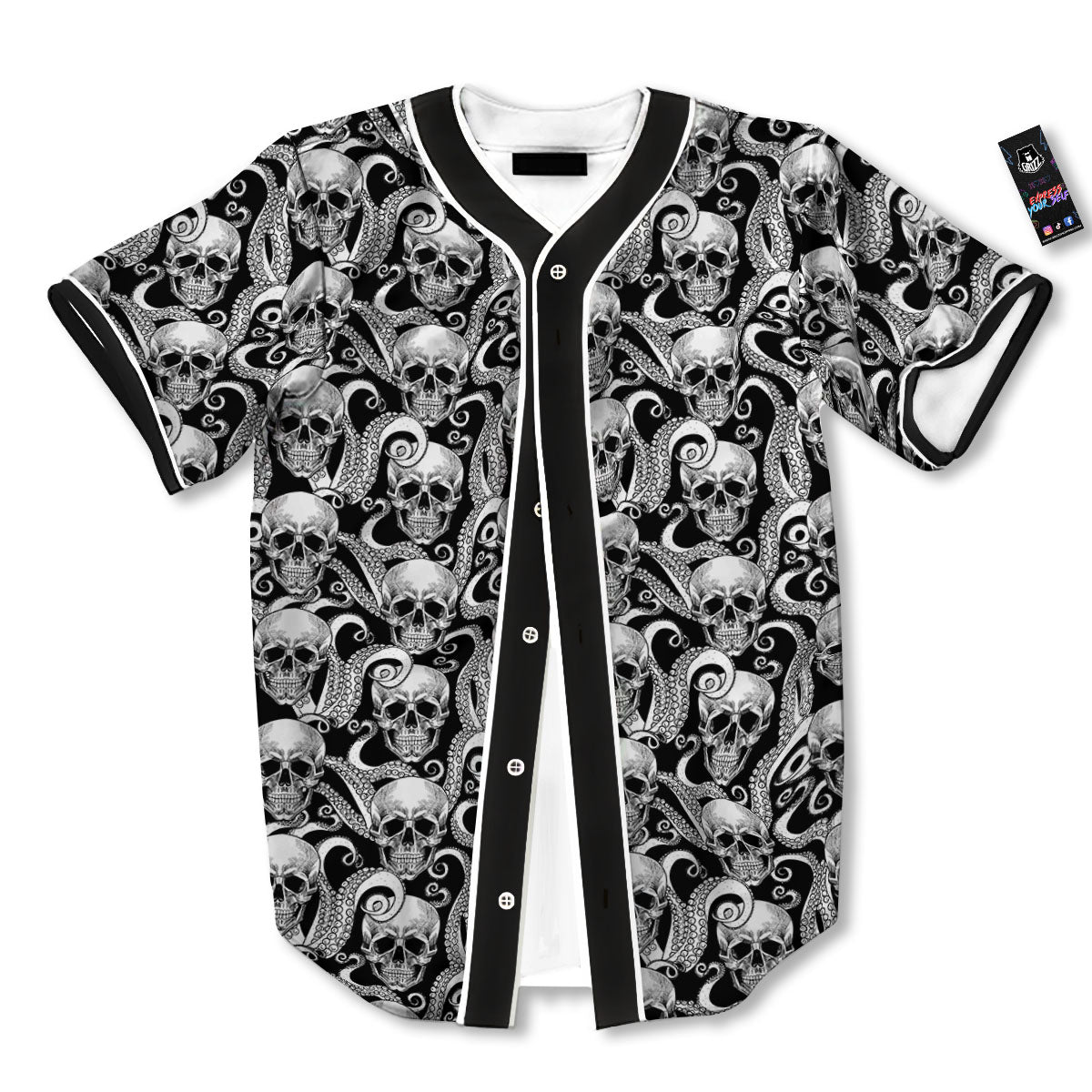 Skull Octopus Tentacles Print Pattern Baseball Jersey-grizzshop