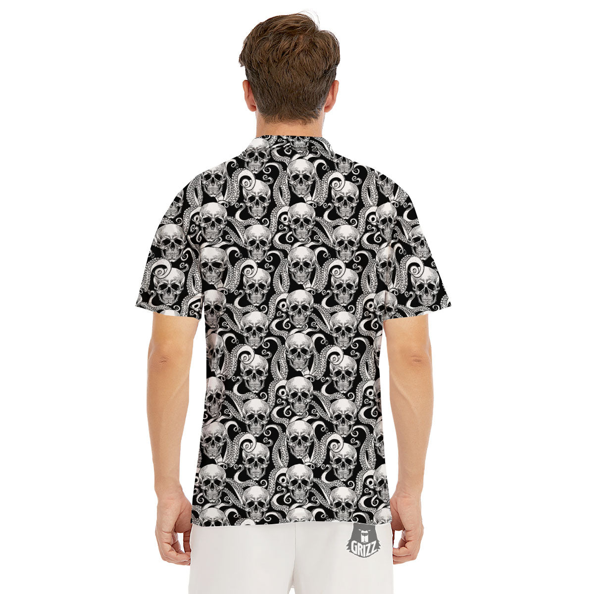 Skull Octopus Tentacles Print Pattern Men's Golf Shirts-grizzshop