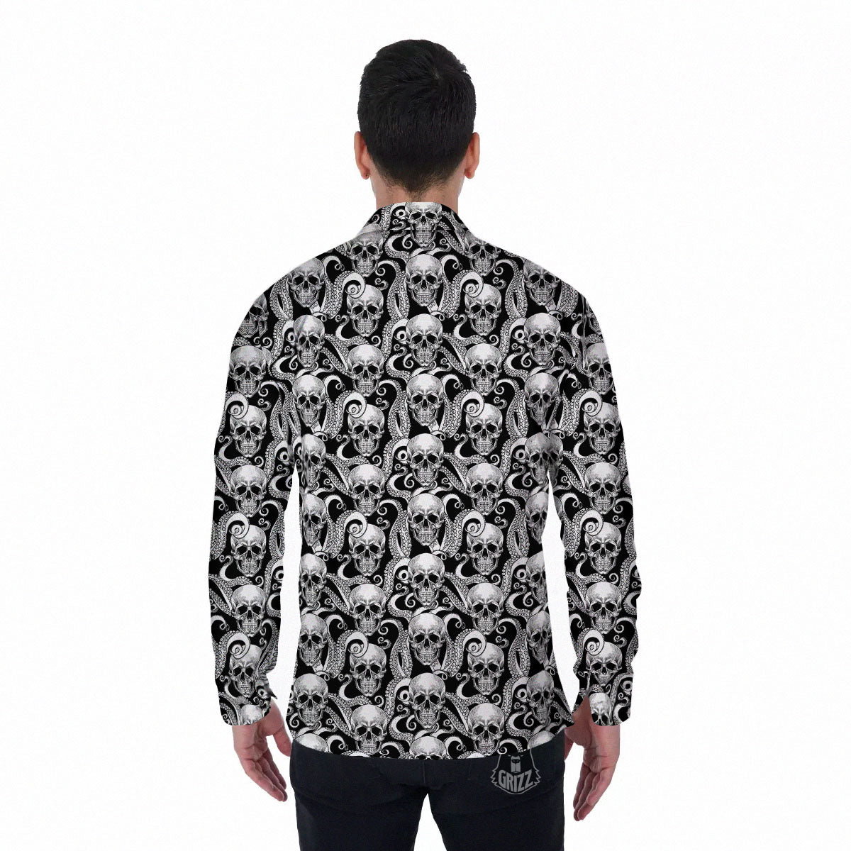 Skull Octopus Tentacles Print Pattern Men's Long Sleeve Shirts-grizzshop