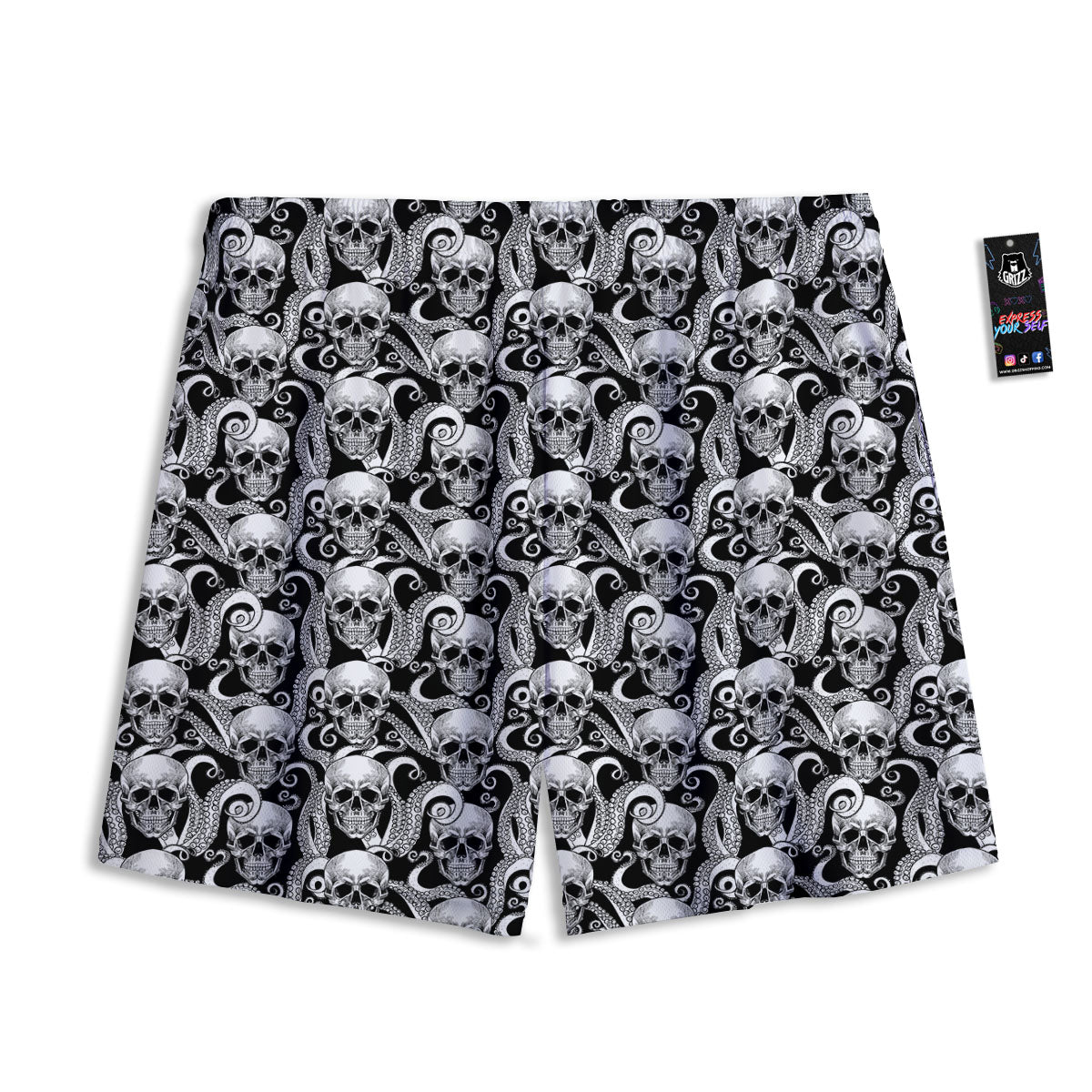 Skull Octopus Tentacles Print Pattern Mesh Shorts