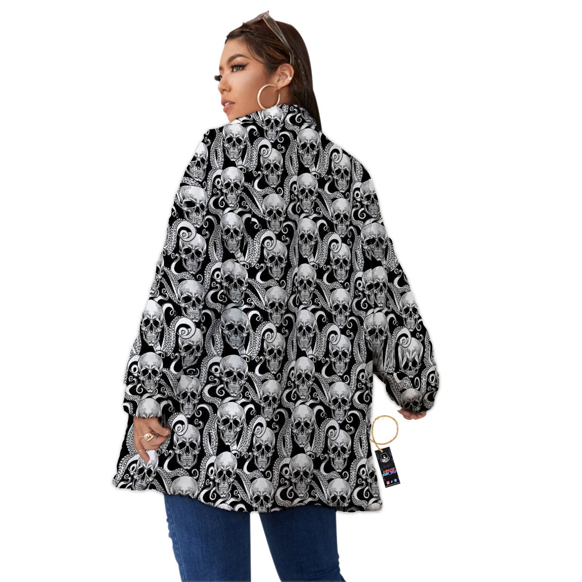 Skull Octopus Tentacles Print Pattern Women's Sherpa Jacket-grizzshop