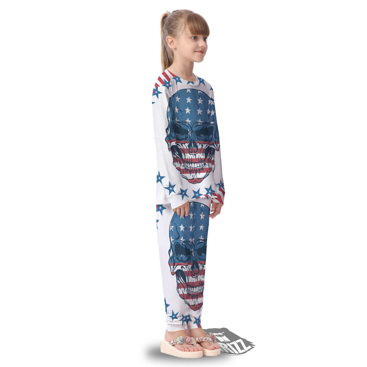 Skull Patriotic American Print Kid's Pajamas-grizzshop