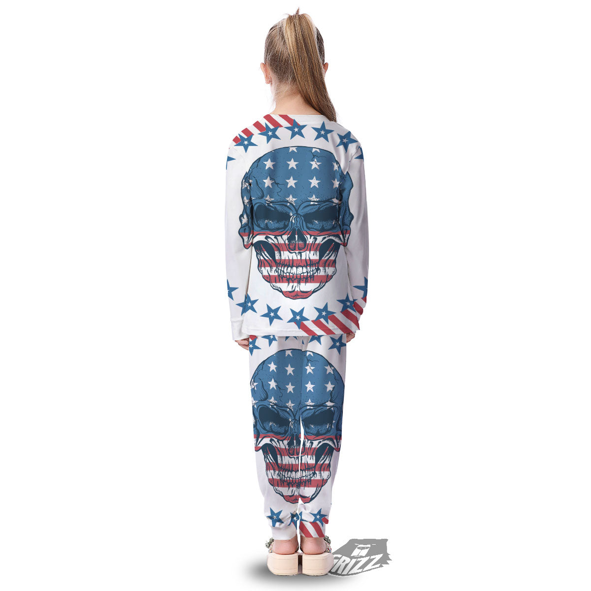 Skull Patriotic American Print Kid's Pajamas-grizzshop