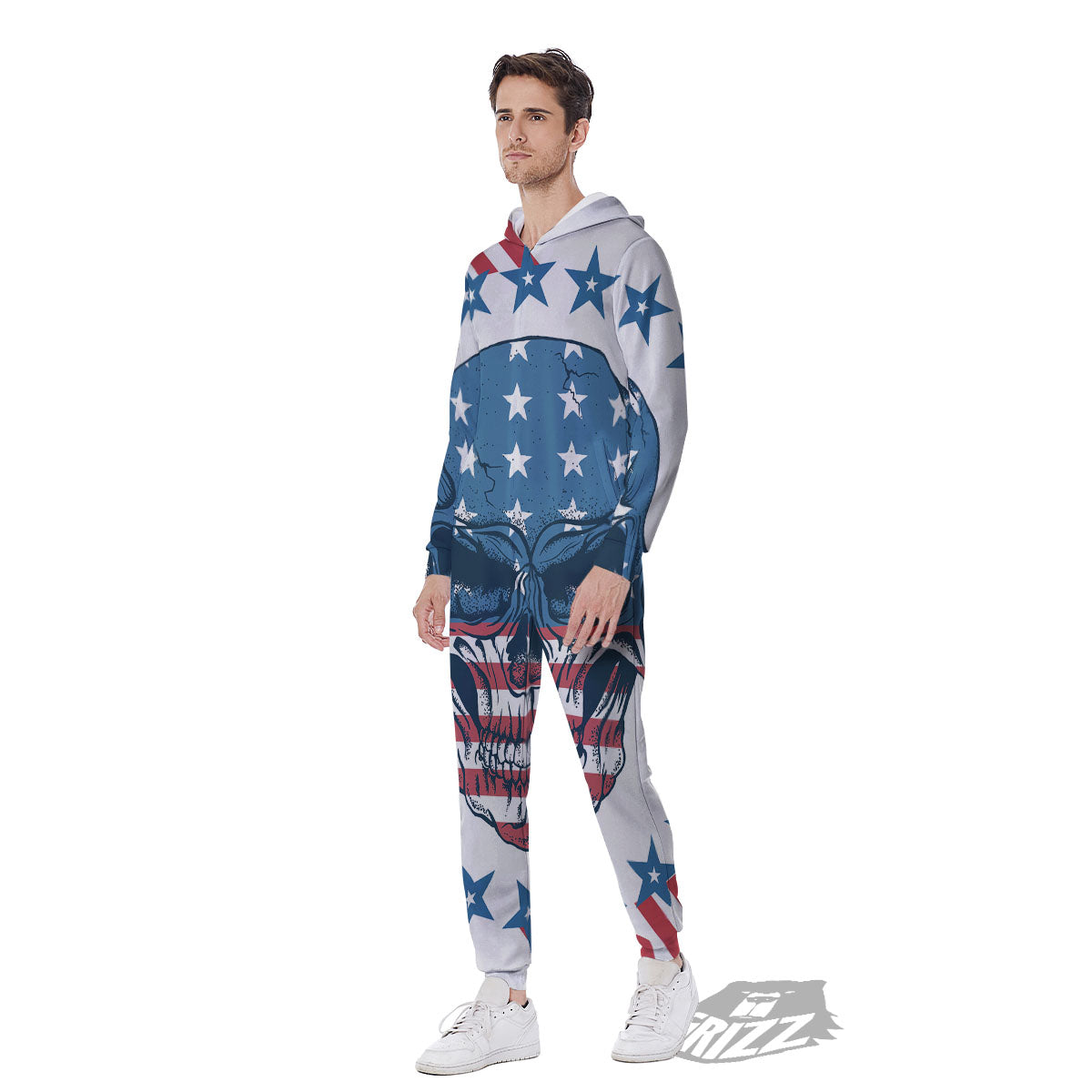 Skull Patriotic American Print Men's Jumpsuit-grizzshop