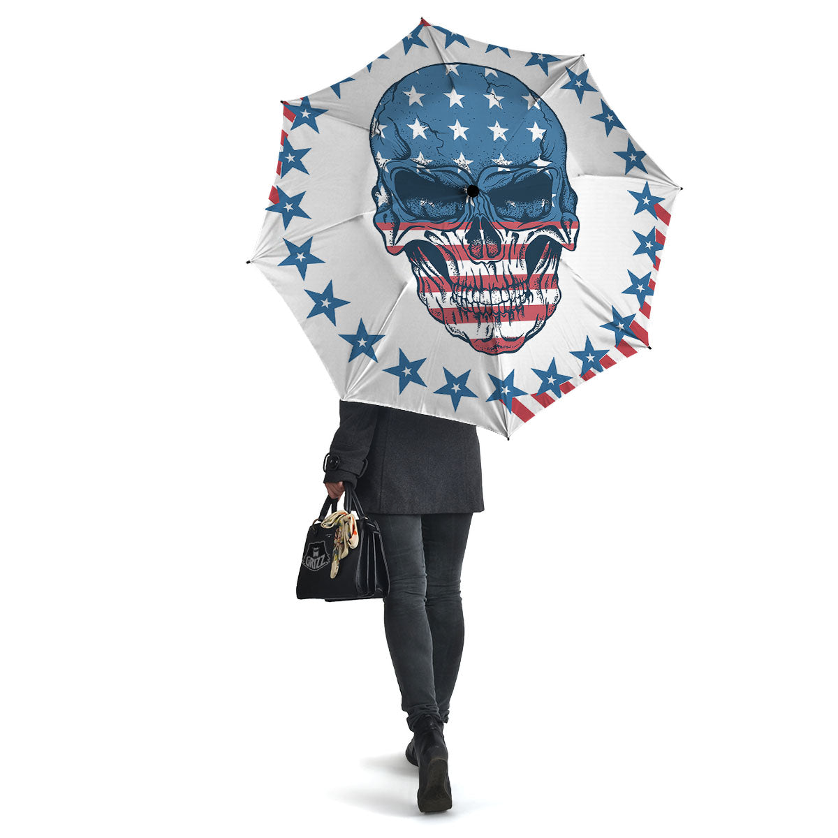 Skull Patriotic American Print Umbrella-grizzshop