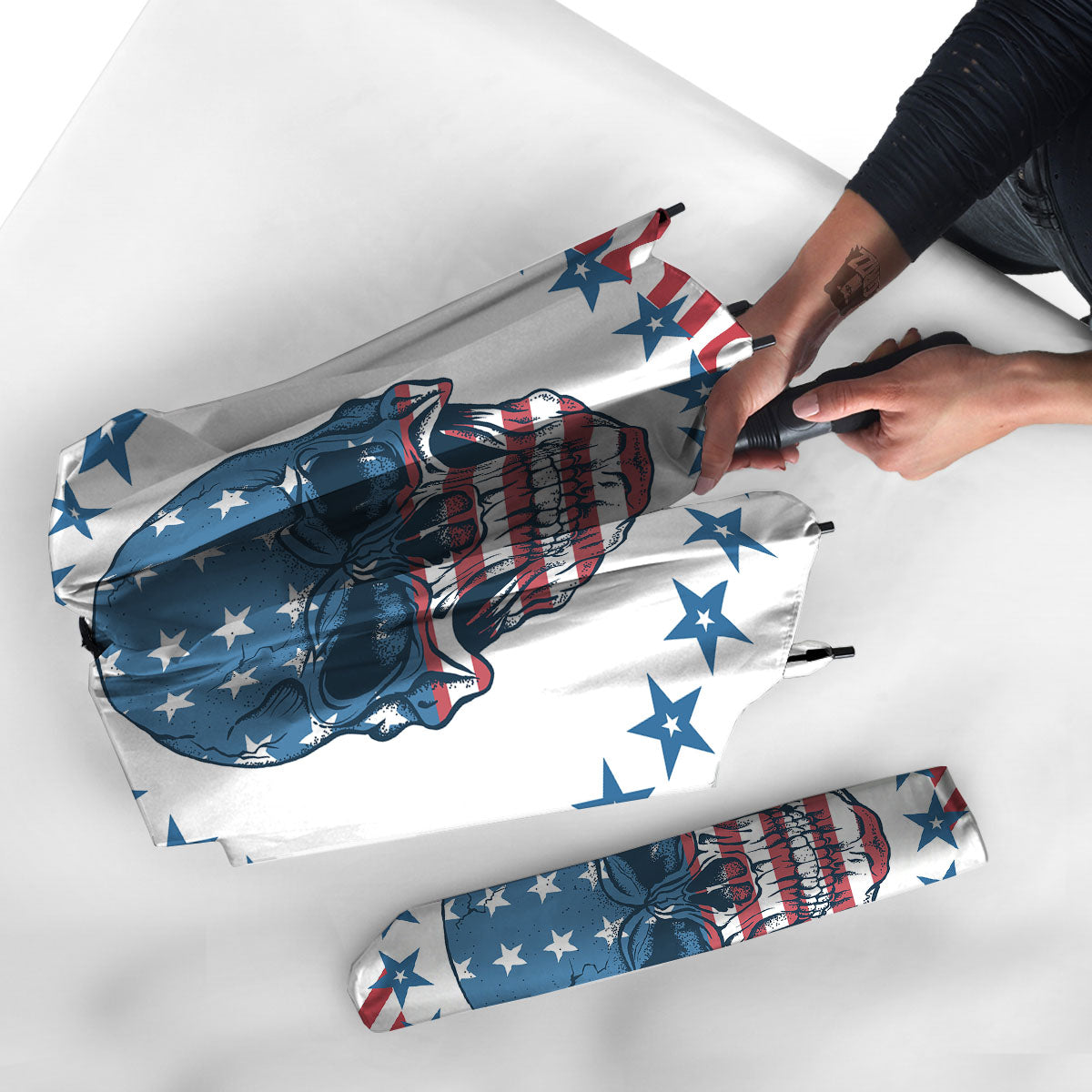 Skull Patriotic American Print Umbrella-grizzshop