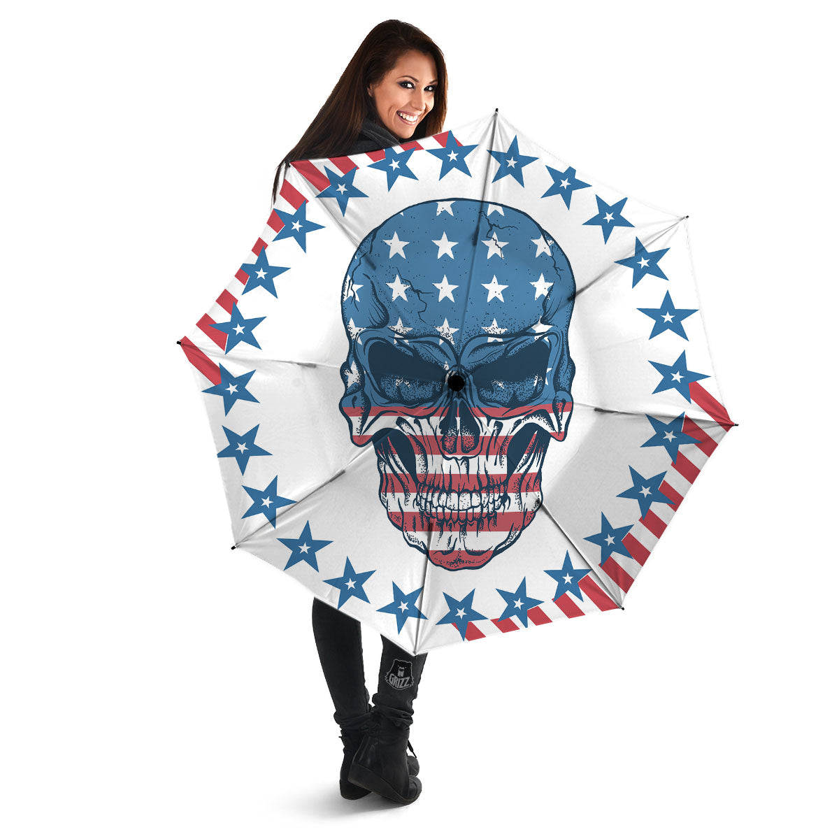 Skull Patriotic American Print Umbrella-grizzshop