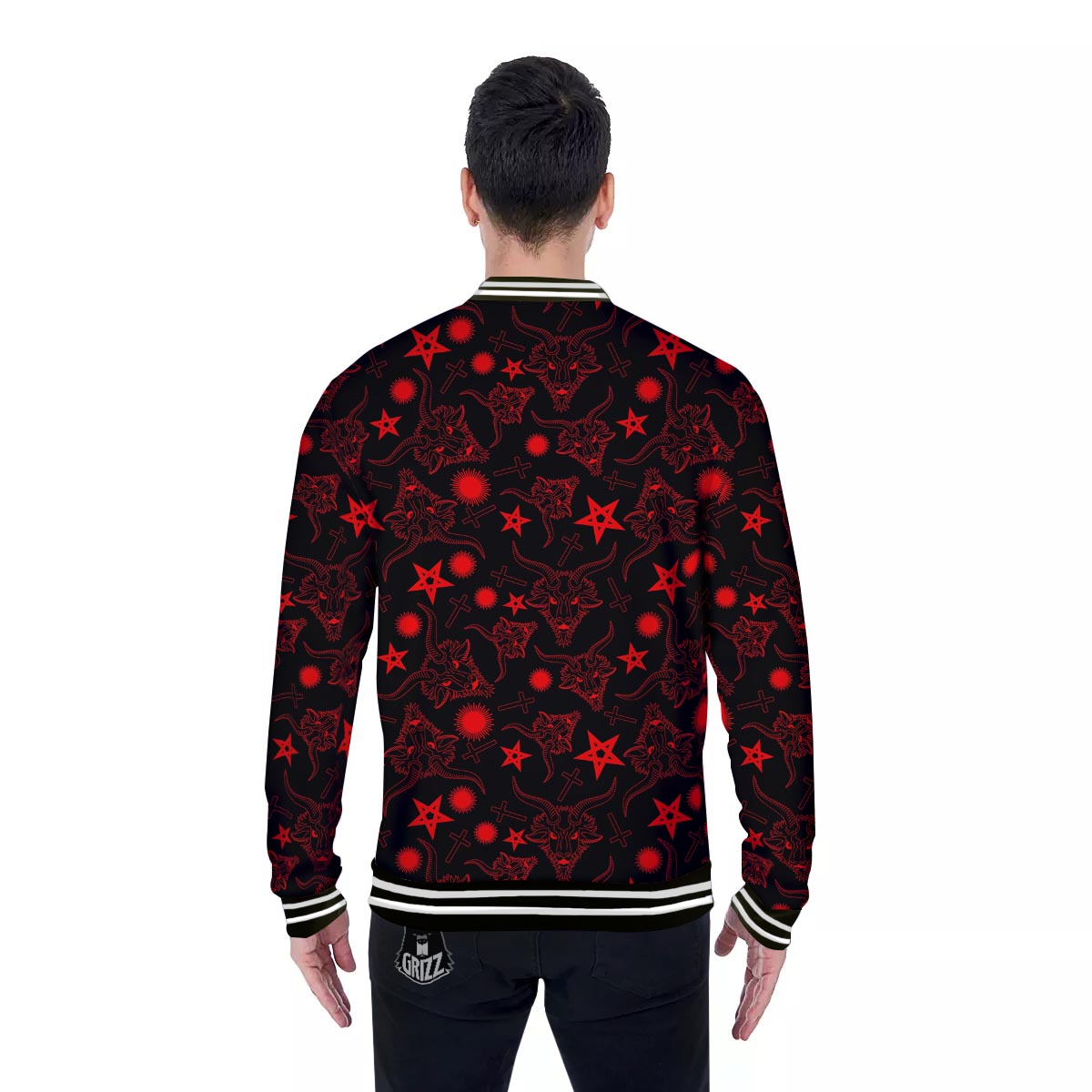 Skull Pentagram Satan Goat Print Pattern Baseball Jacket-grizzshop