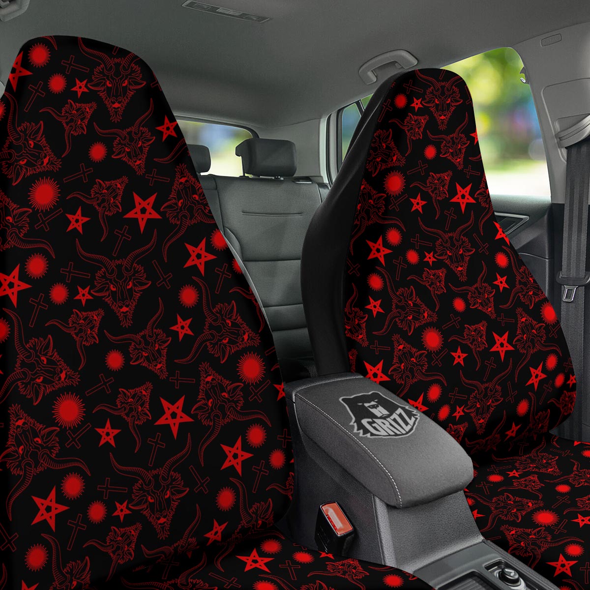 Skull Pentagram Satan Goat Print Pattern Car Seat Covers-grizzshop