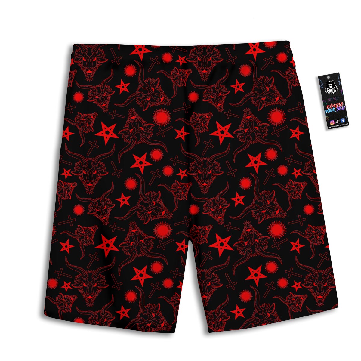 Skull Pentagram Satan Goat Print Pattern Men's Athletic Shorts