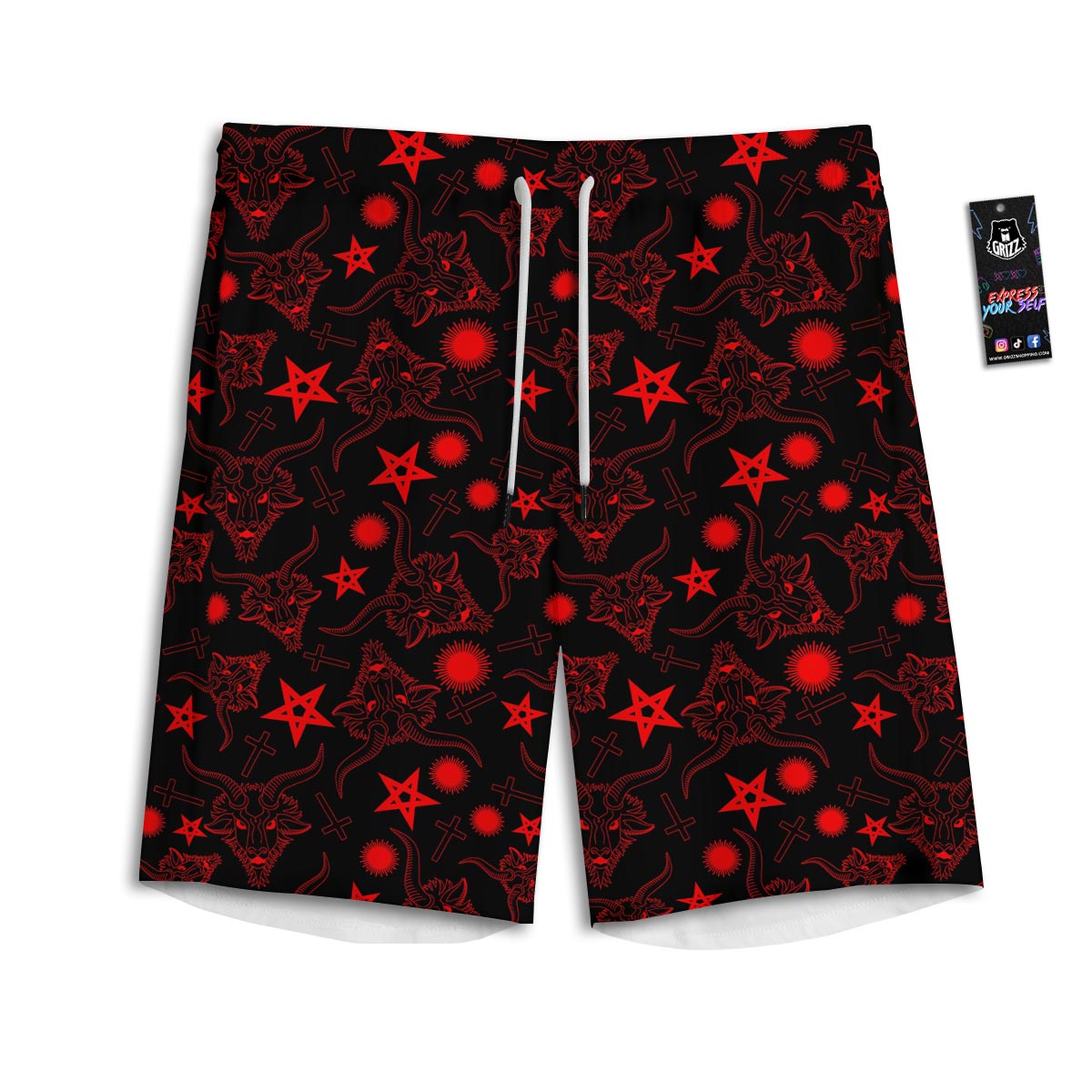 Skull Pentagram Satan Goat Print Pattern Men's Athletic Shorts