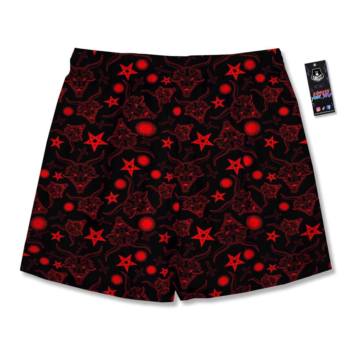 Skull Pentagram Satan Goat Print Pattern Men's Running Shorts-grizzshop