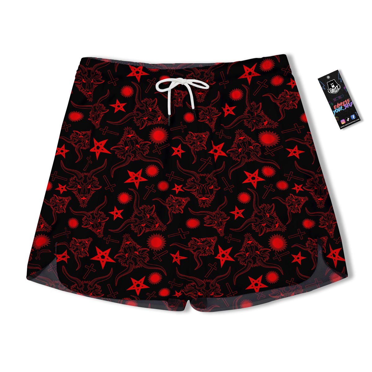 Skull Pentagram Satan Goat Print Pattern Men's Running Shorts-grizzshop
