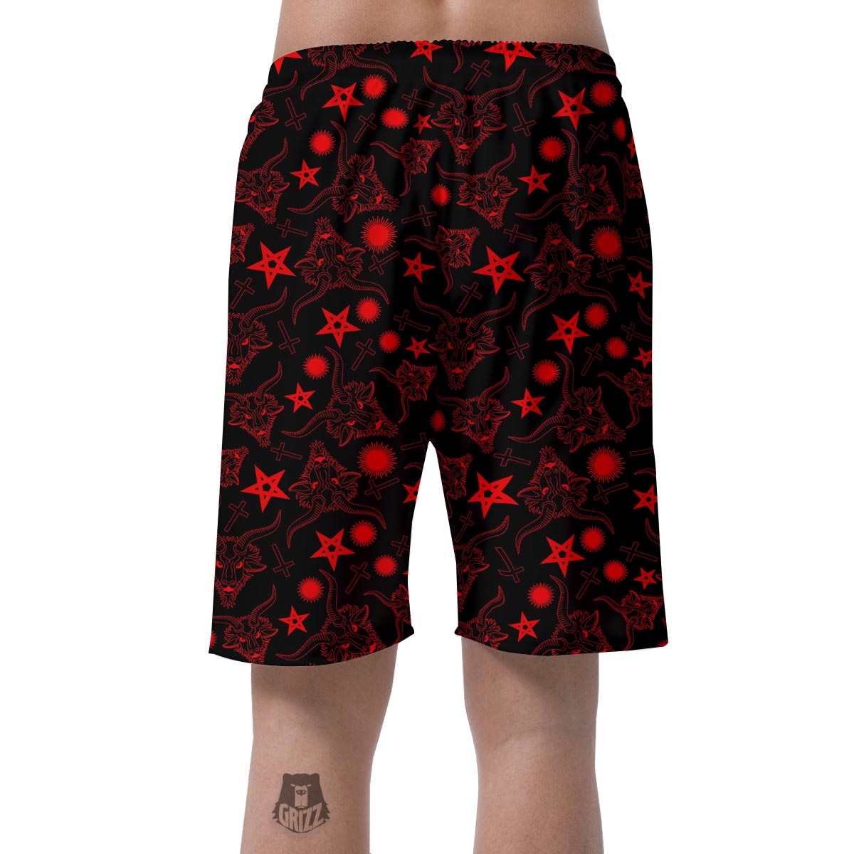 Skull Pentagram Satan Goat Print Pattern Men's Shorts-grizzshop