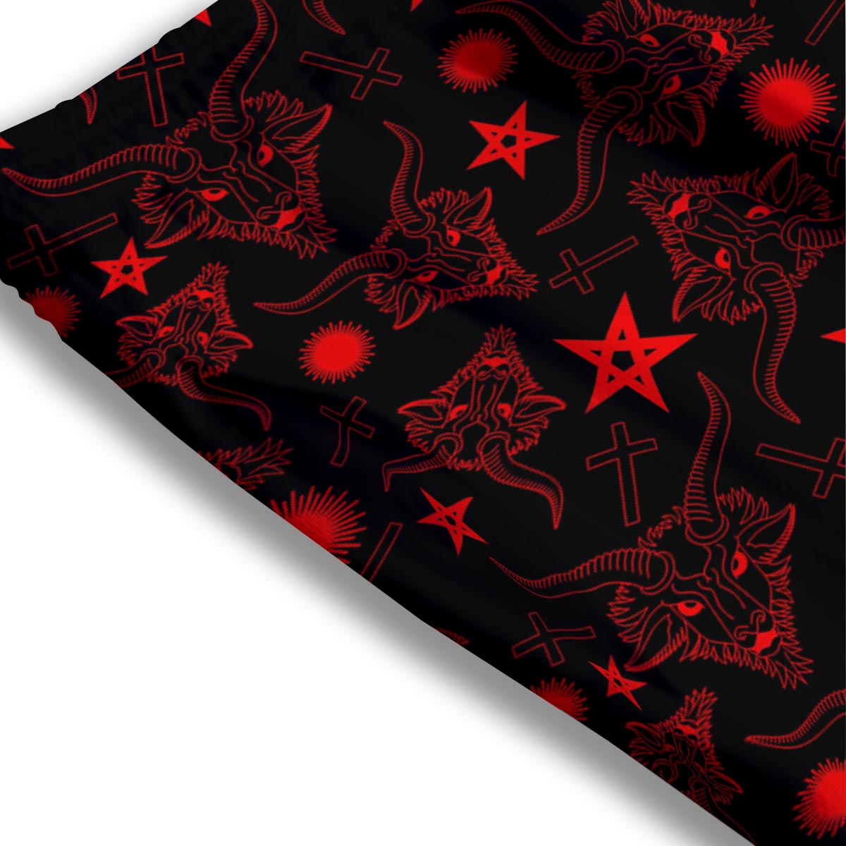 Skull Pentagram Satan Goat Print Pattern Mesh Shorts