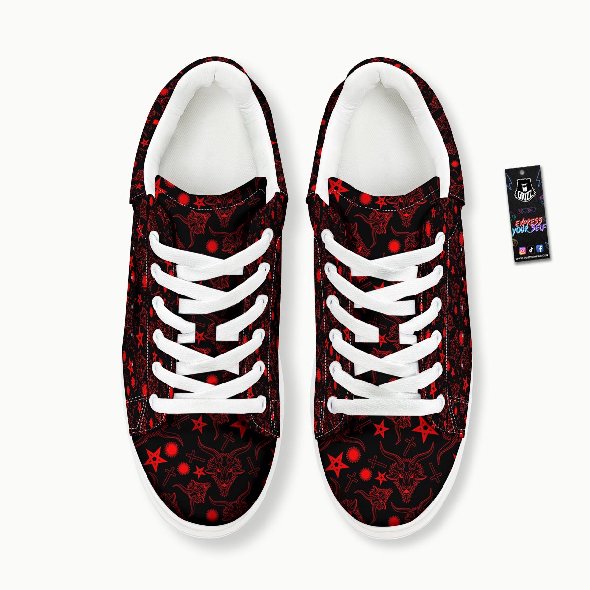 Skull Pentagram Satan Goat Print Pattern Platform Shoes-grizzshop