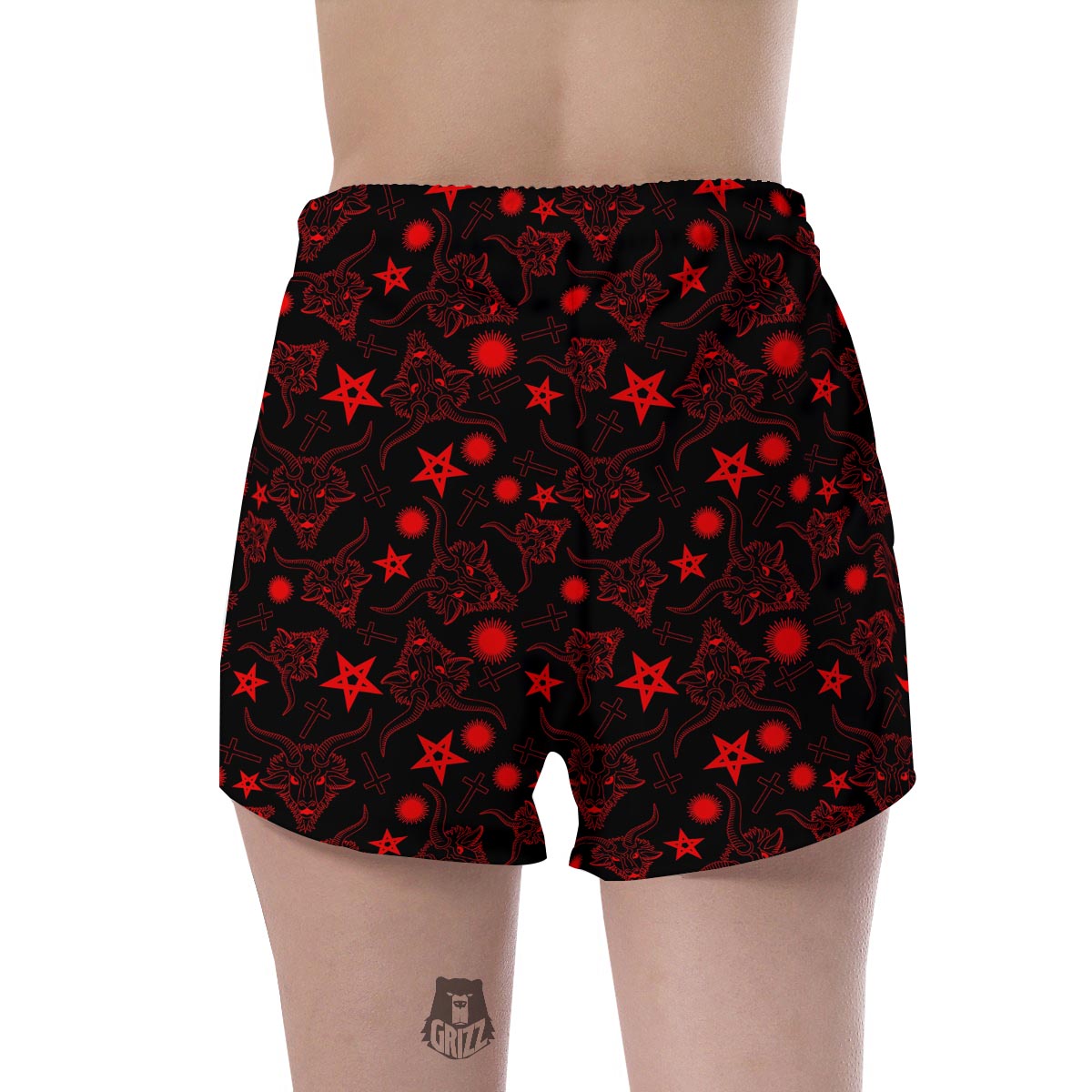 Skull Pentagram Satan Goat Print Pattern Women's Shorts-grizzshop