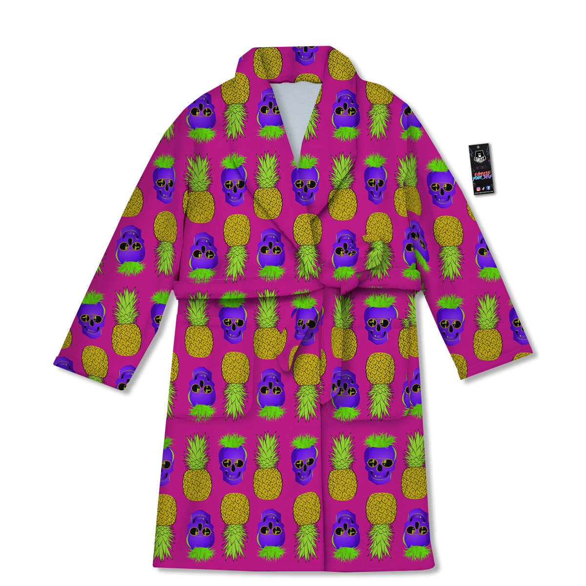 Skull Pineapple Print Pattern Bathrobe-grizzshop