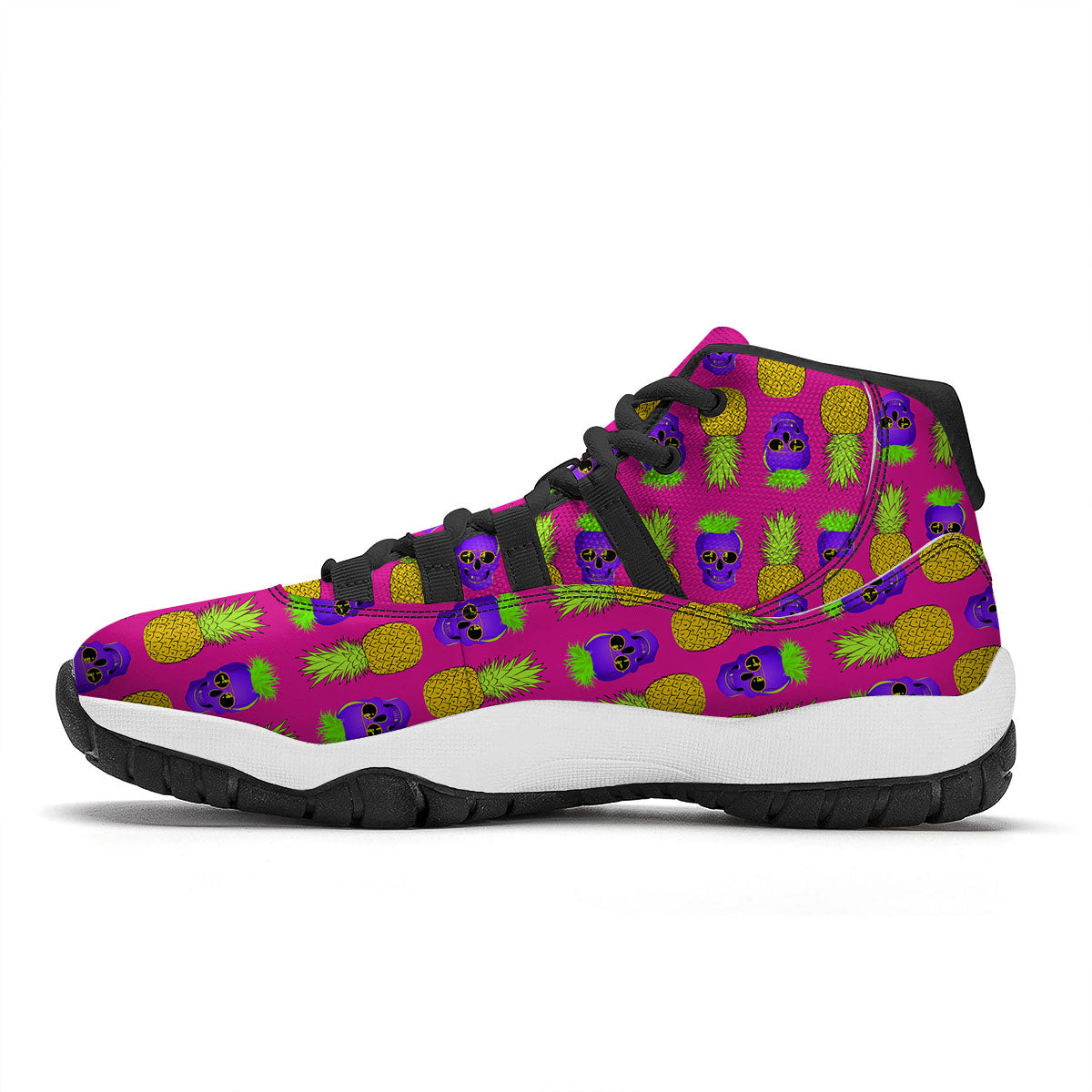 Skull Pineapple Print Pattern Black Bball Shoes-grizzshop