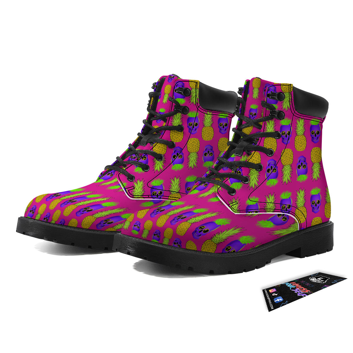 Skull Pineapple Print Pattern Boots-grizzshop