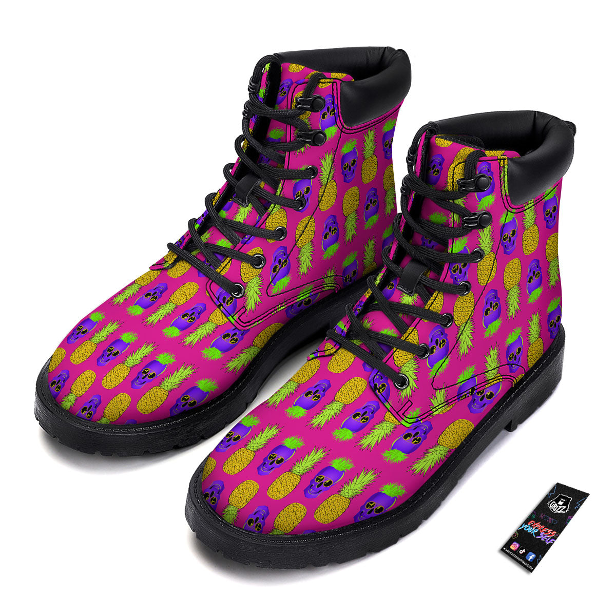 Skull Pineapple Print Pattern Boots-grizzshop