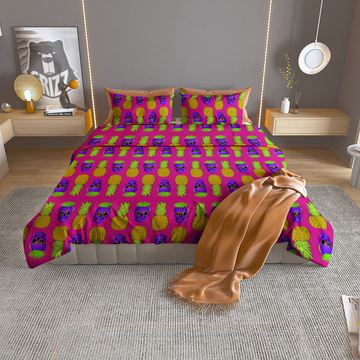 Skull Pineapple Print Pattern Duvet Cover Bedding Set-grizzshop