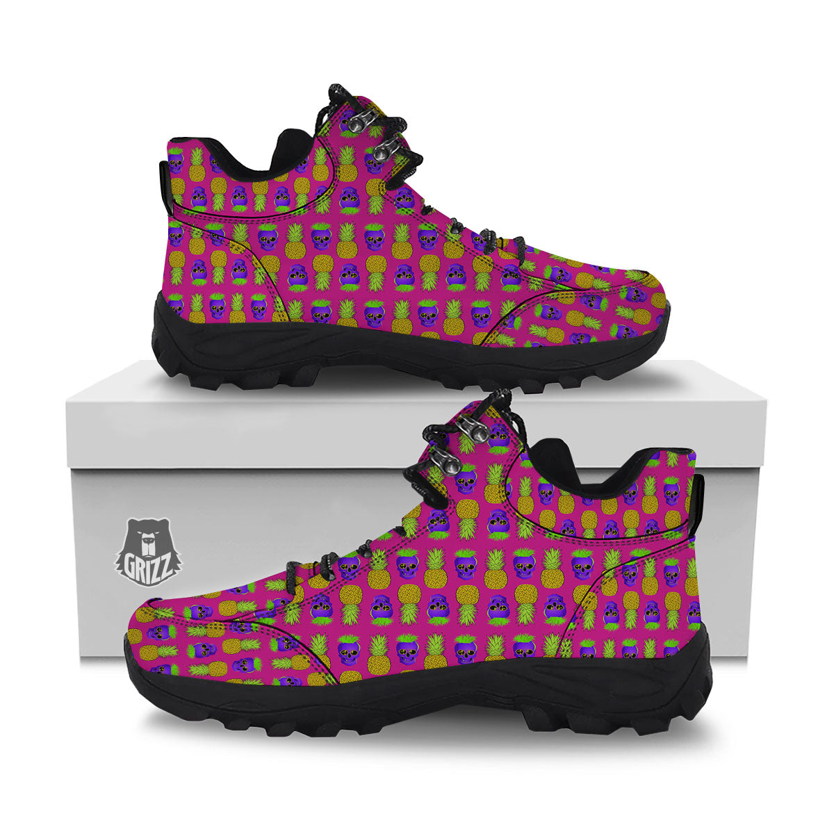 Skull Pineapple Print Pattern Hiking Shoes-grizzshop