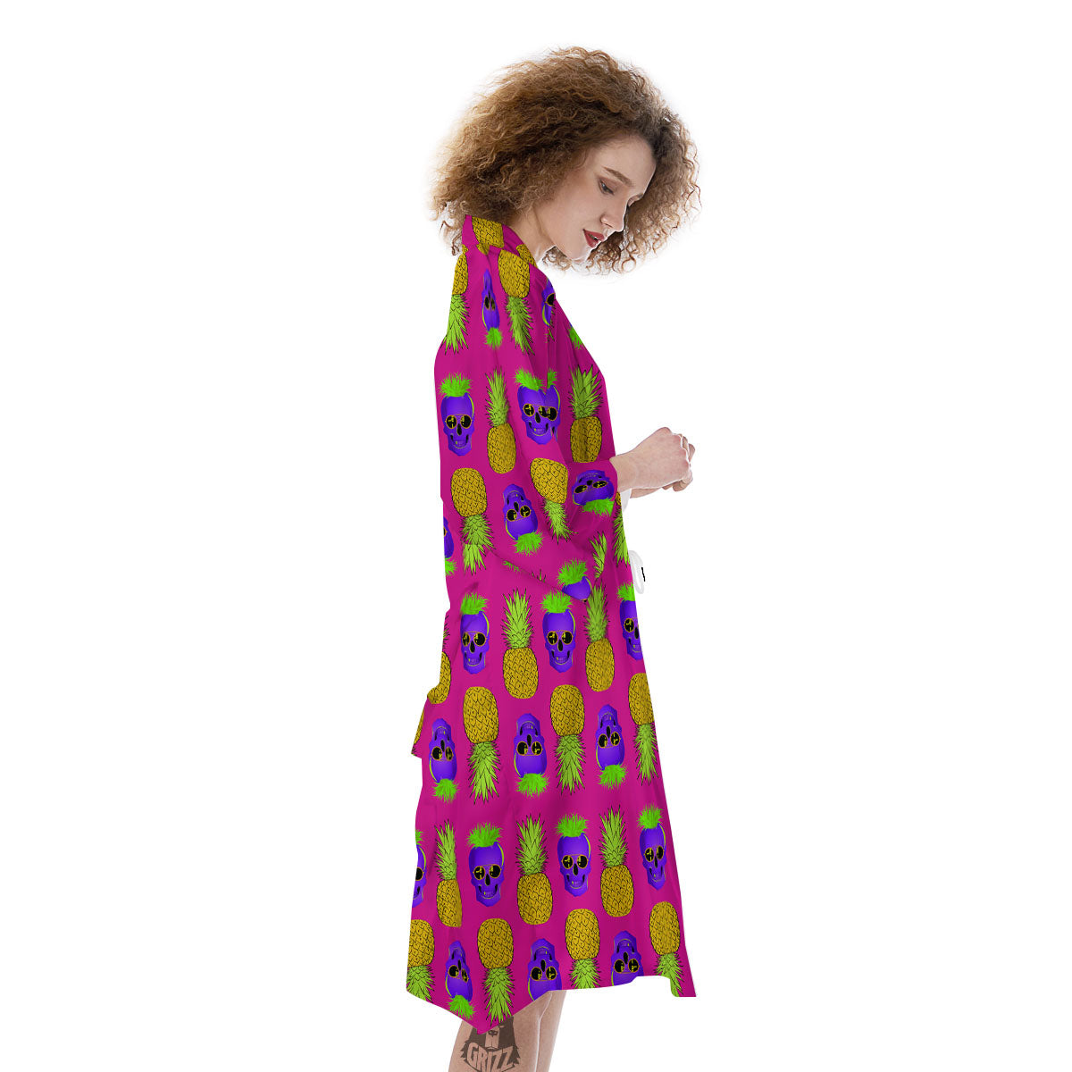 Skull Pineapple Print Pattern Kimono-grizzshop