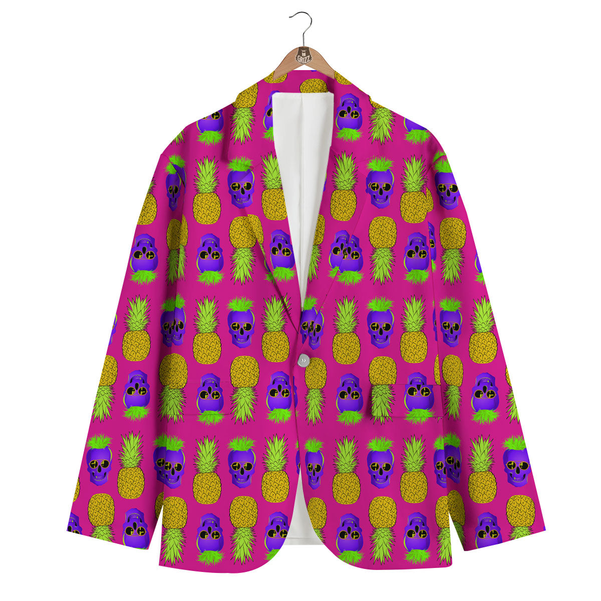 Skull Pineapple Print Pattern Men's Blazer-grizzshop