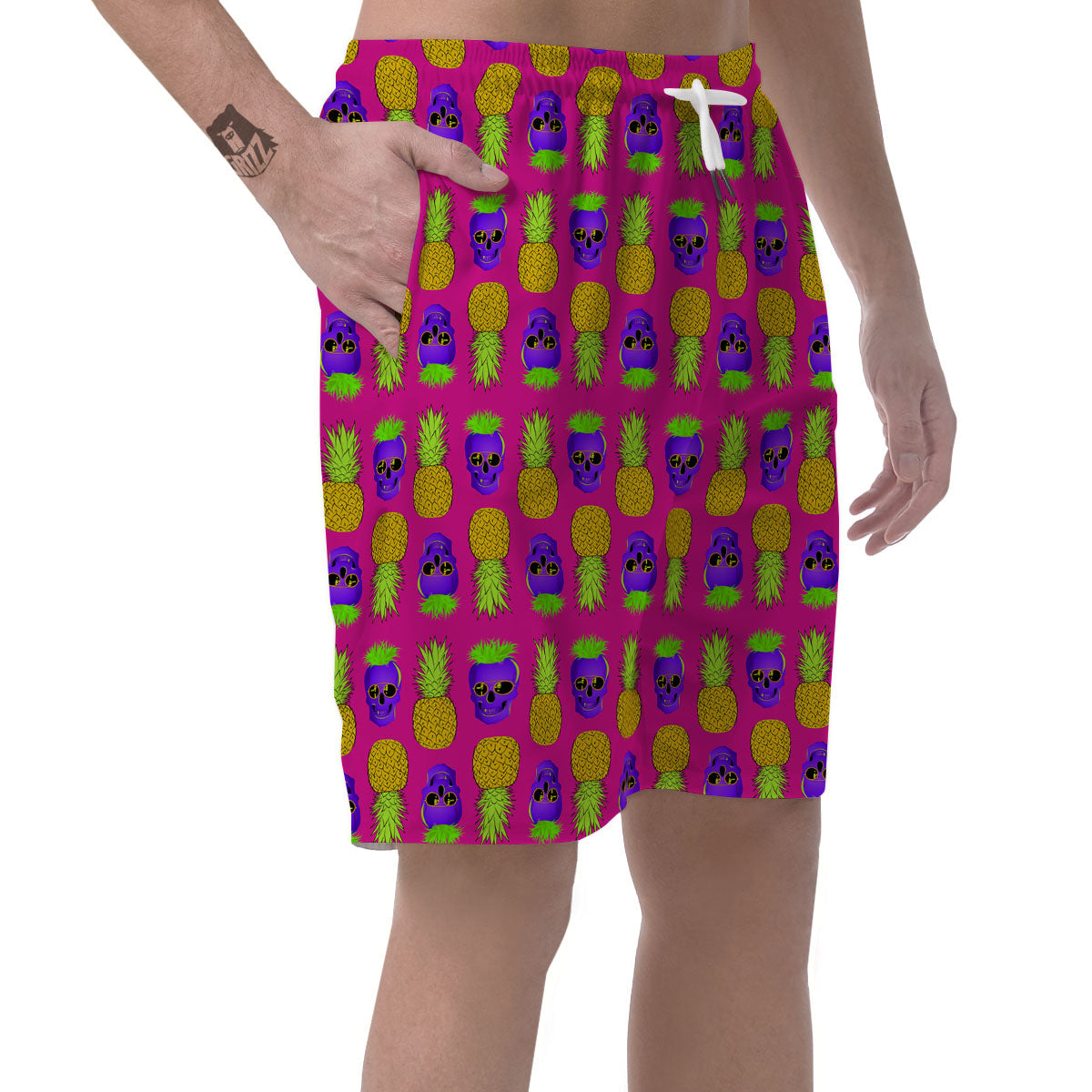 Skull Pineapple Print Pattern Men's Shorts-grizzshop