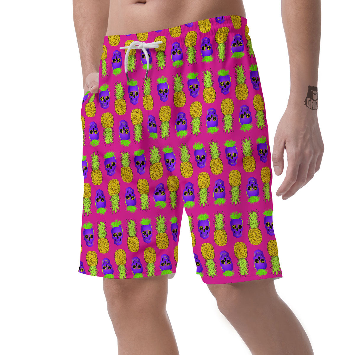 Skull Pineapple Print Pattern Men's Shorts-grizzshop