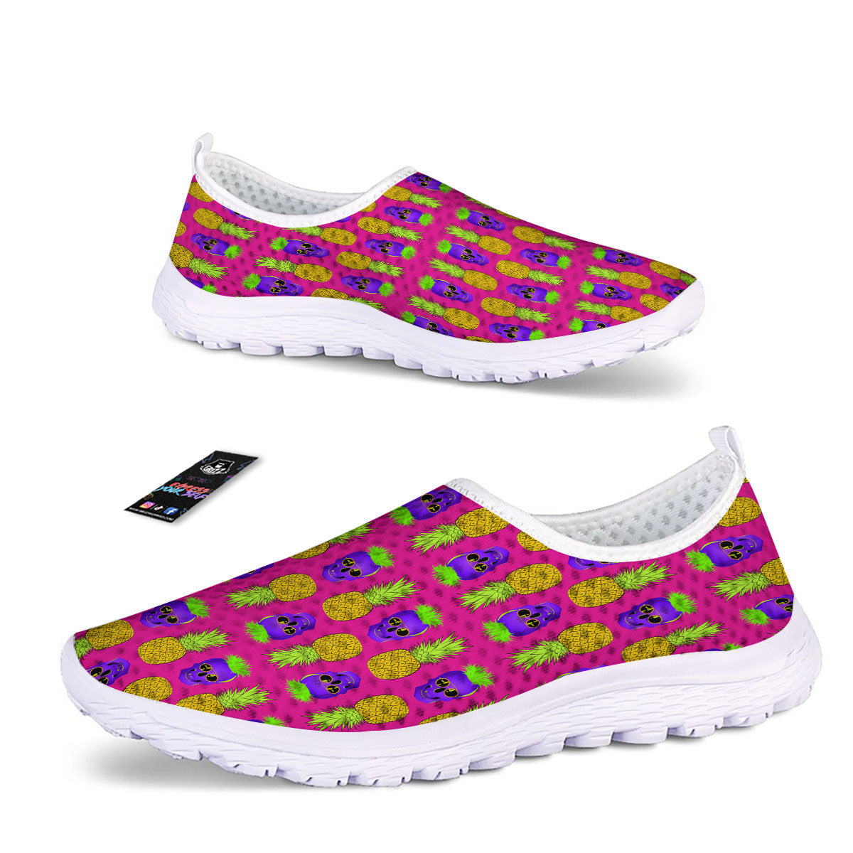 Skull Pineapple Print Pattern Nurse Shoes-grizzshop