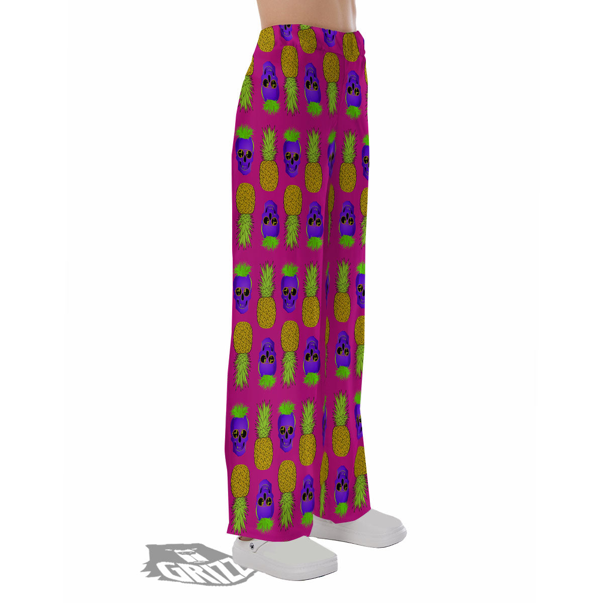 Skull Pineapple Print Pattern Pajama Pants-grizzshop