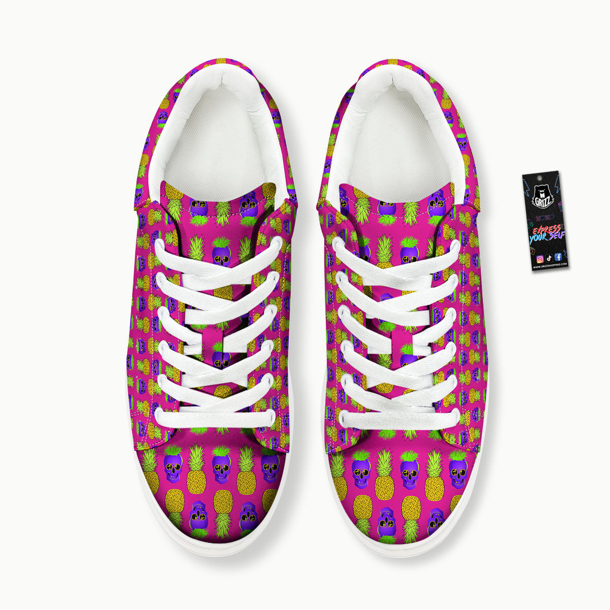 Skull Pineapple Print Pattern Platform Shoes-grizzshop
