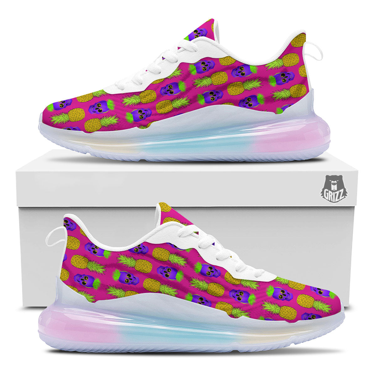 Skull Pineapple Print Pattern Running Sneakers-grizzshop