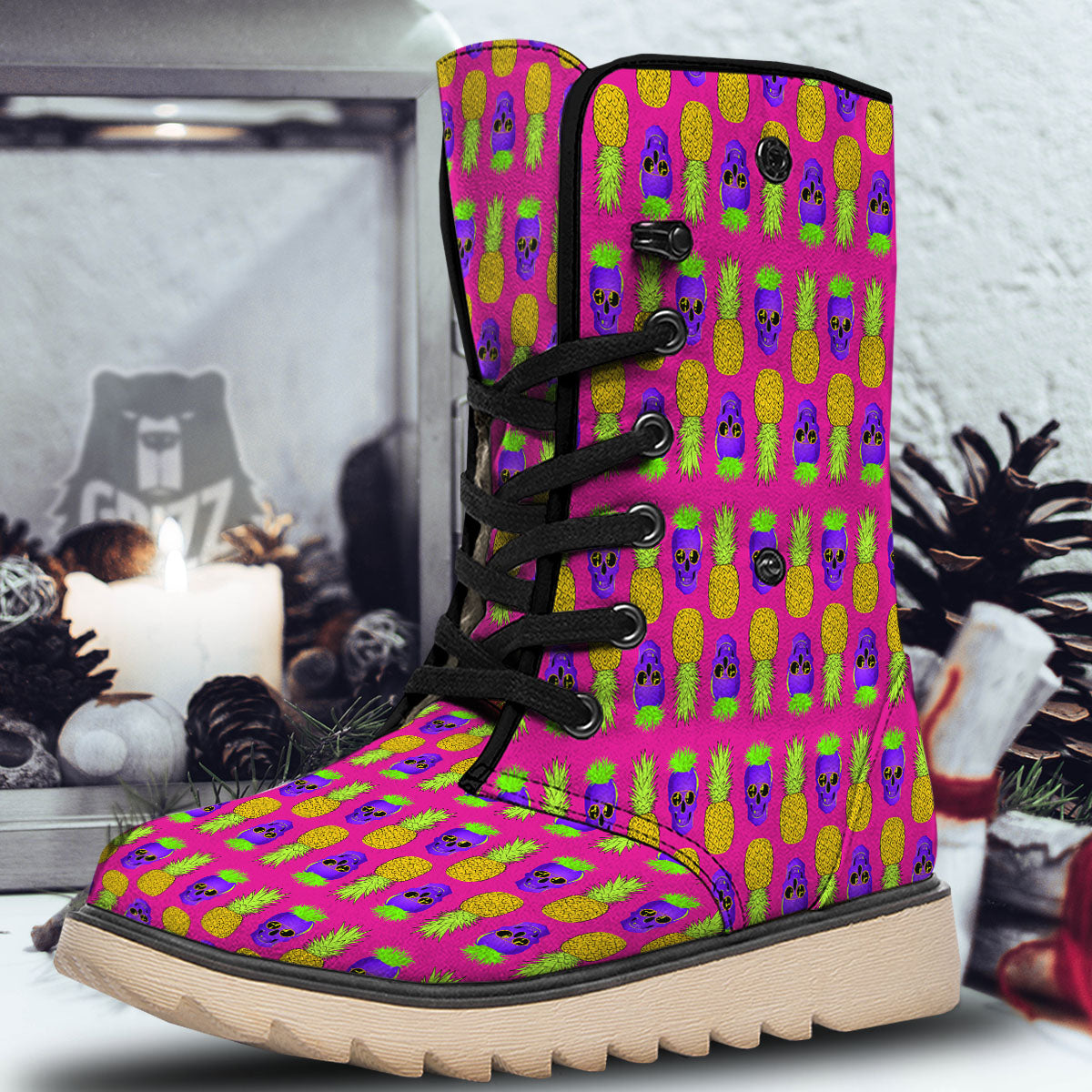 Skull Pineapple Print Pattern Snow Boots-grizzshop