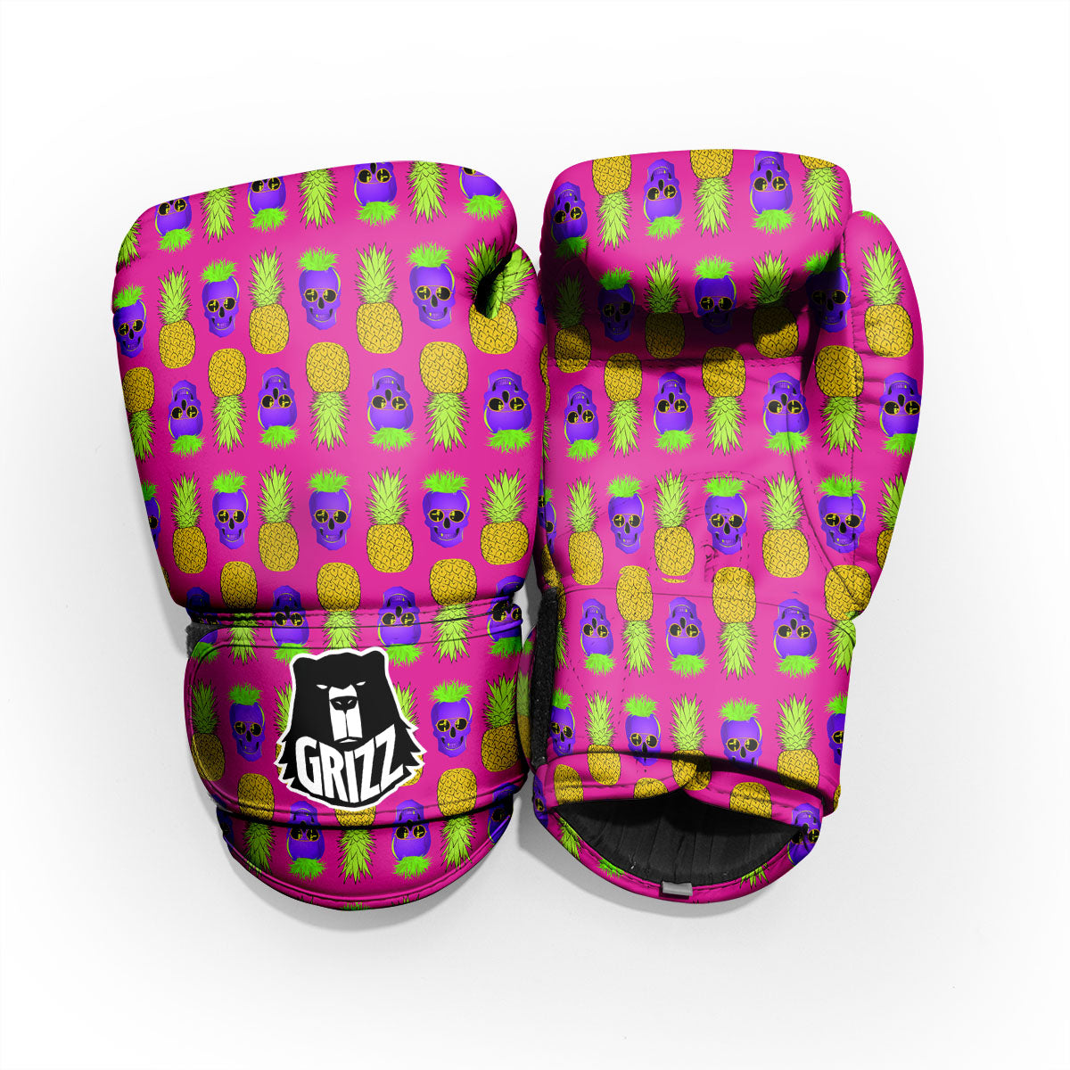 Skull Pineapple Print Pattern Sparring Gloves-grizzshop