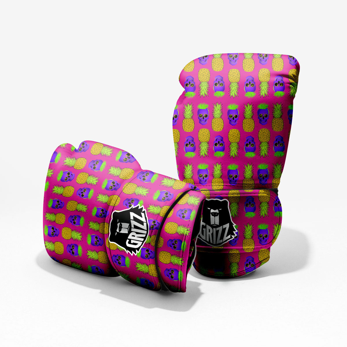 Skull Pineapple Print Pattern Sparring Gloves-grizzshop