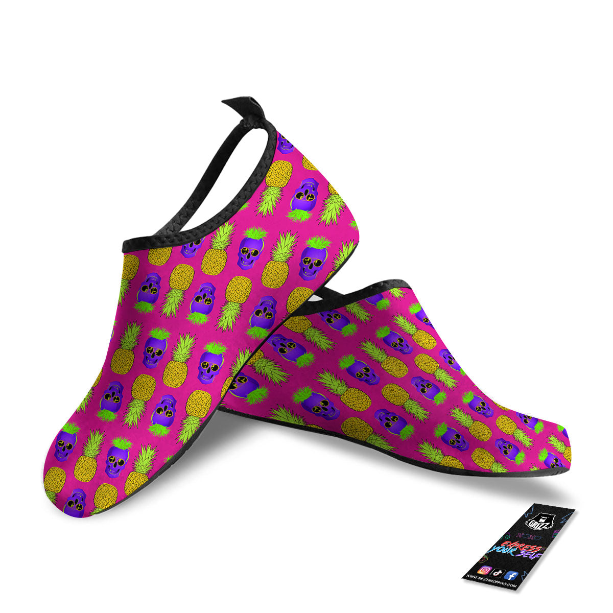 Skull Pineapple Print Pattern Water Shoes-grizzshop