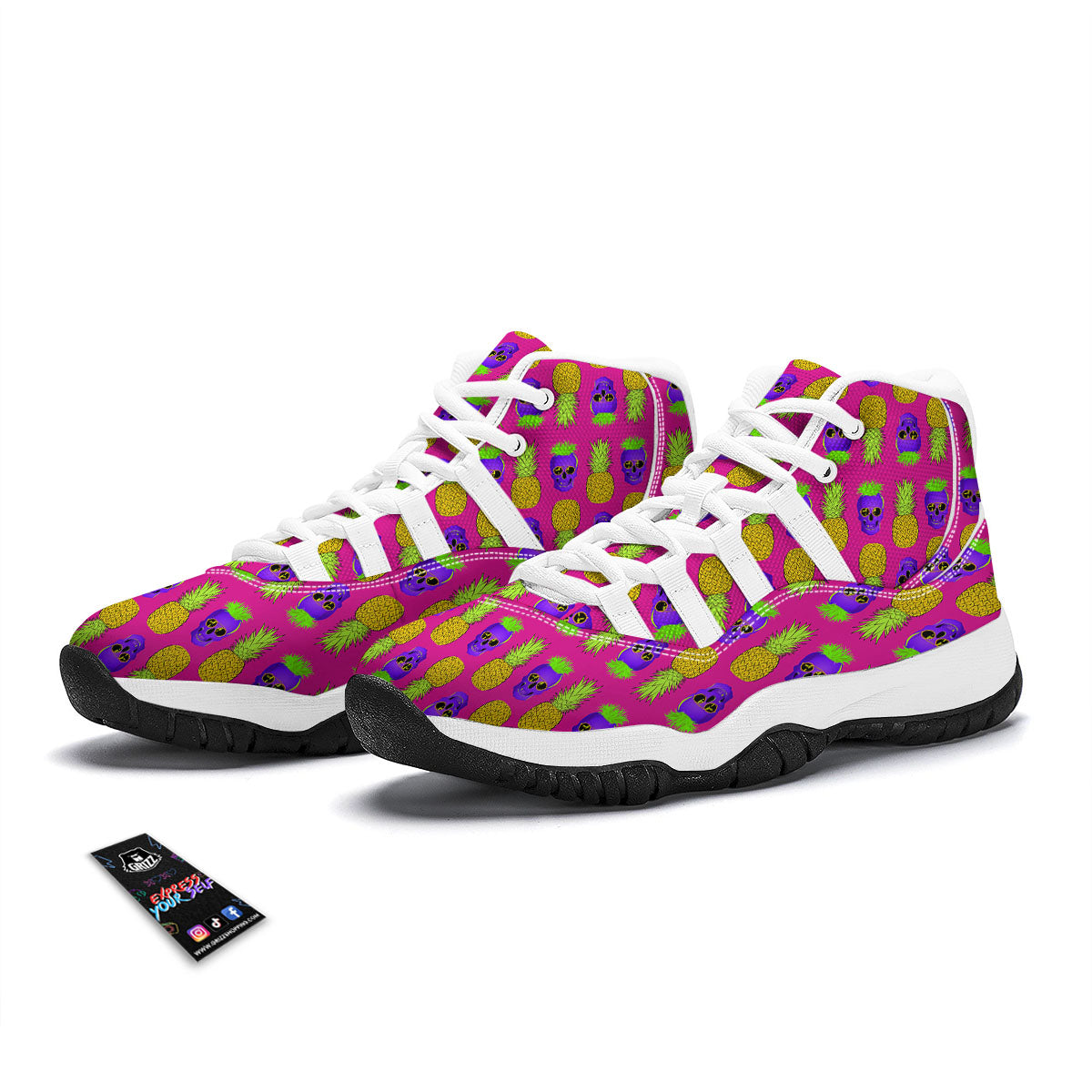 Skull Pineapple Print Pattern White Bball Shoes-grizzshop