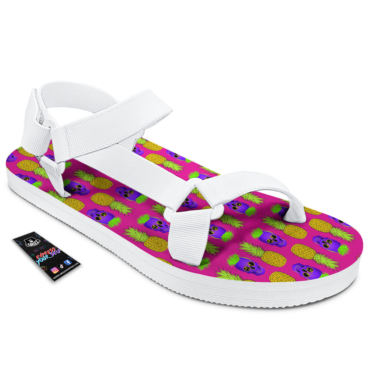 Skull Pineapple Print Pattern White Open Toe Sandals-grizzshop