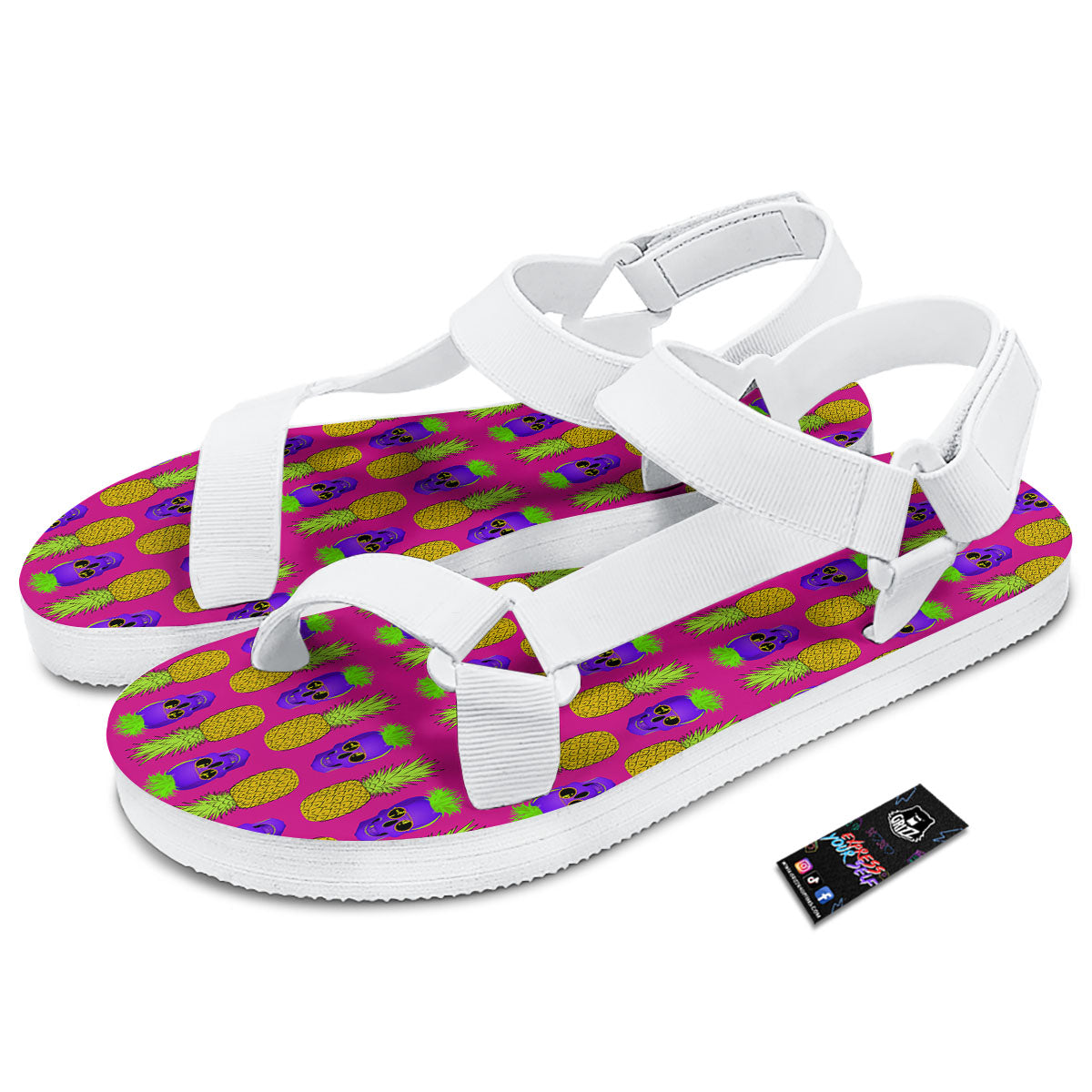 Skull Pineapple Print Pattern White Open Toe Sandals-grizzshop