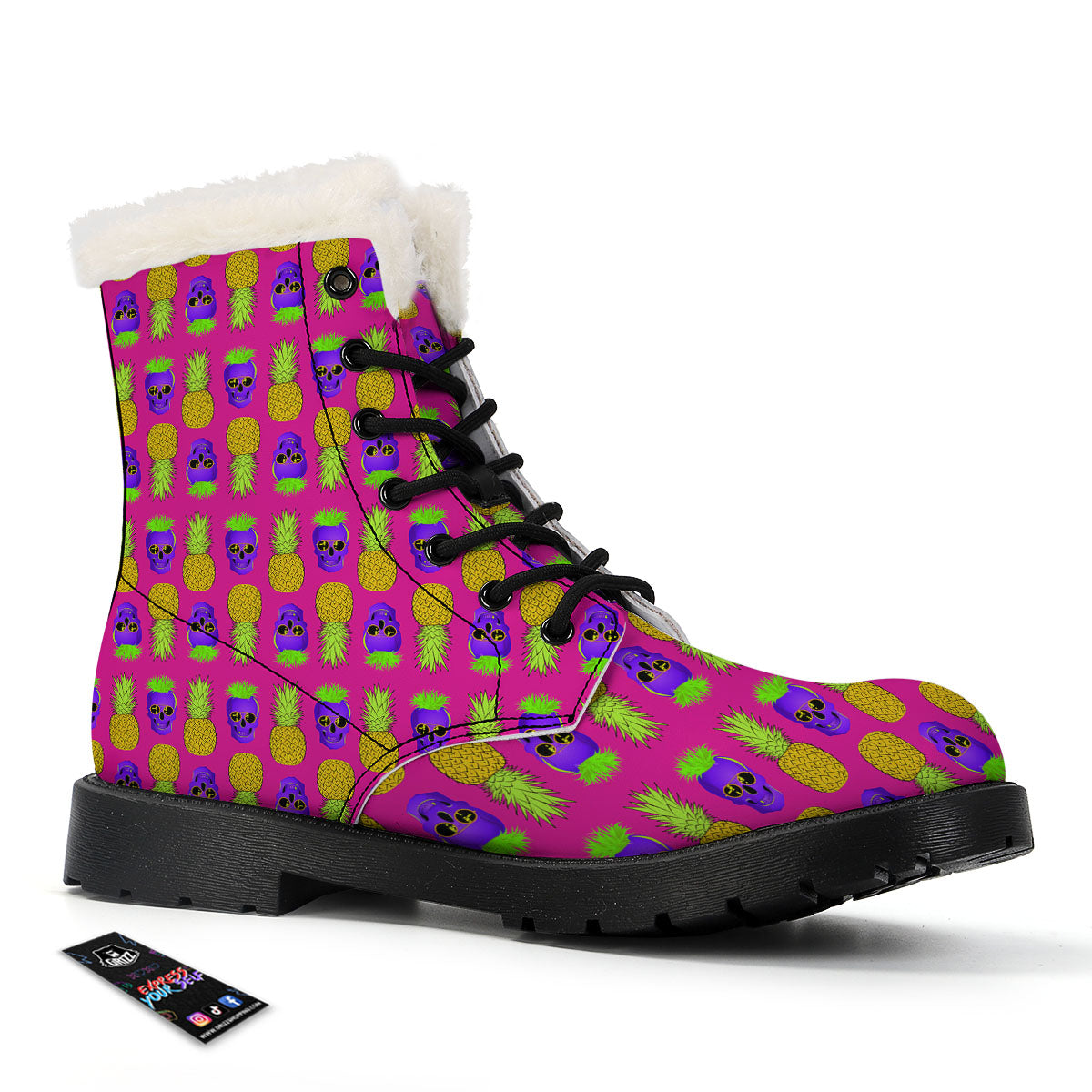 Skull Pineapple Print Pattern Winter Boots-grizzshop