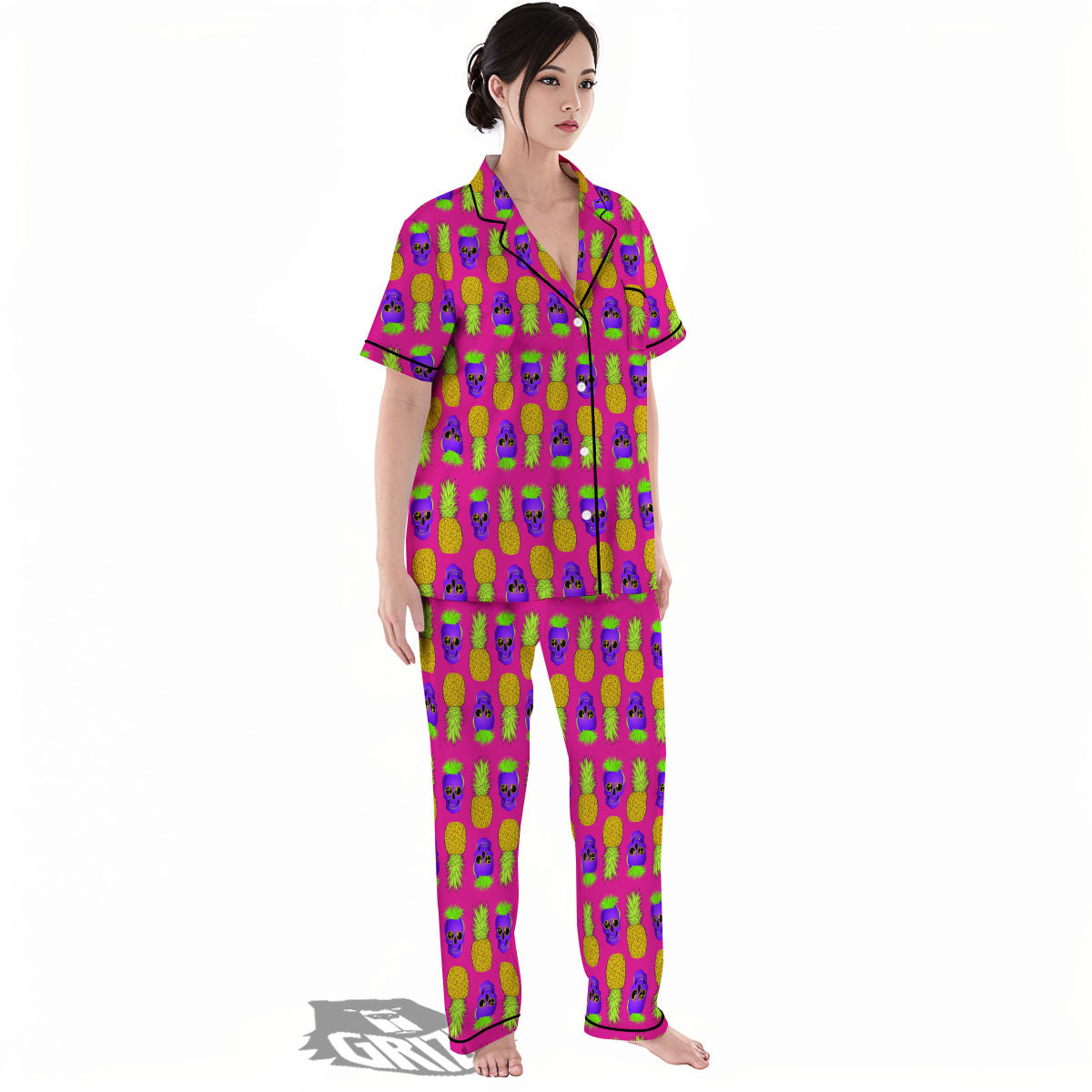 Skull Pineapple Print Pattern Women's Pajamas Set-grizzshop