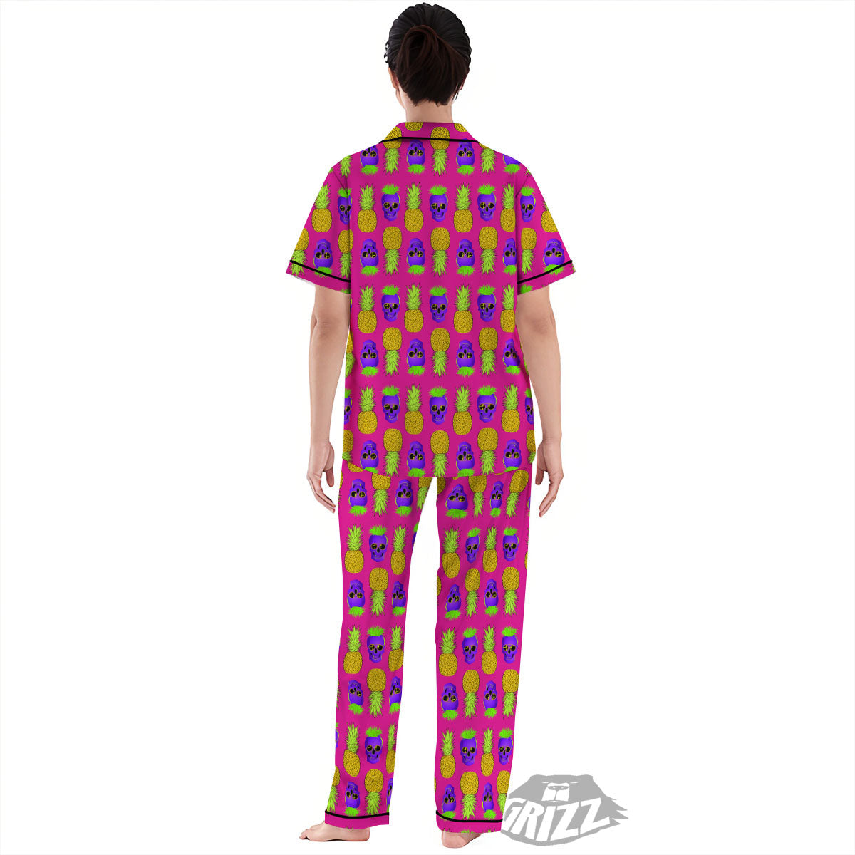 Skull Pineapple Print Pattern Women's Pajamas Set-grizzshop