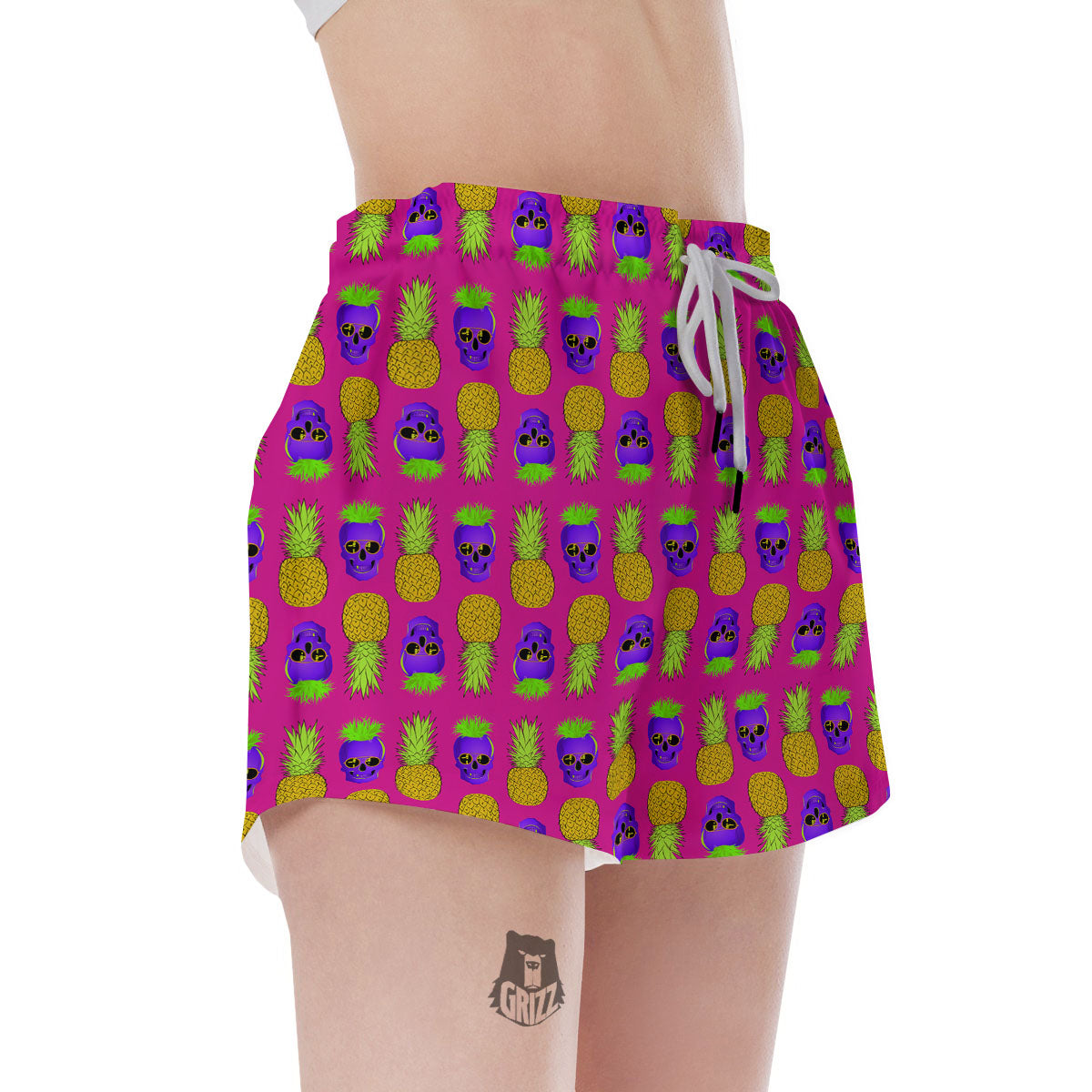 Skull Pineapple Print Pattern Women's Shorts-grizzshop