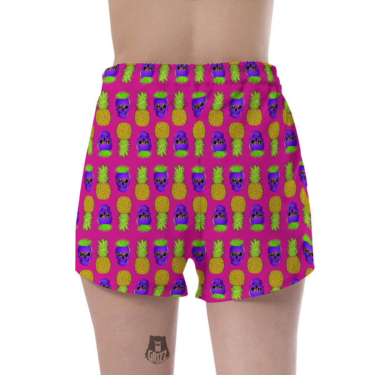 Skull Pineapple Print Pattern Women's Shorts-grizzshop