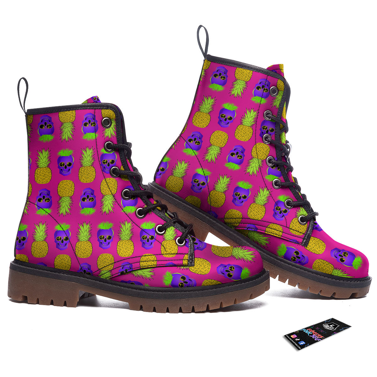 Skull Pineapple Print Pattern Work Boots-grizzshop